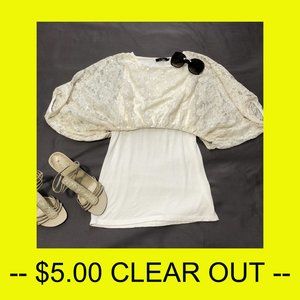 It's Rite cream T with lace and sequined top